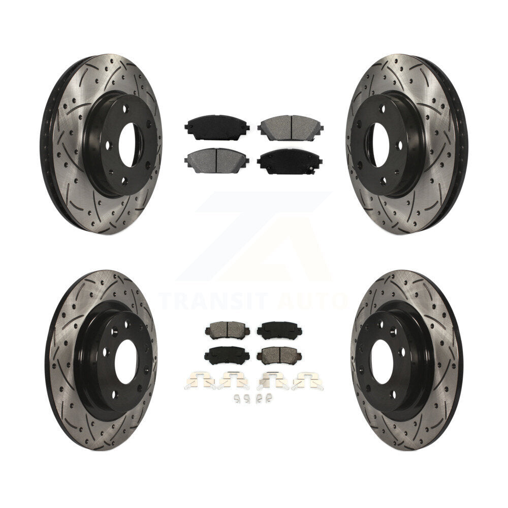 Front Rear Drill Slot Brake Rotor Semi-Metallic Pad Kit For 16-18