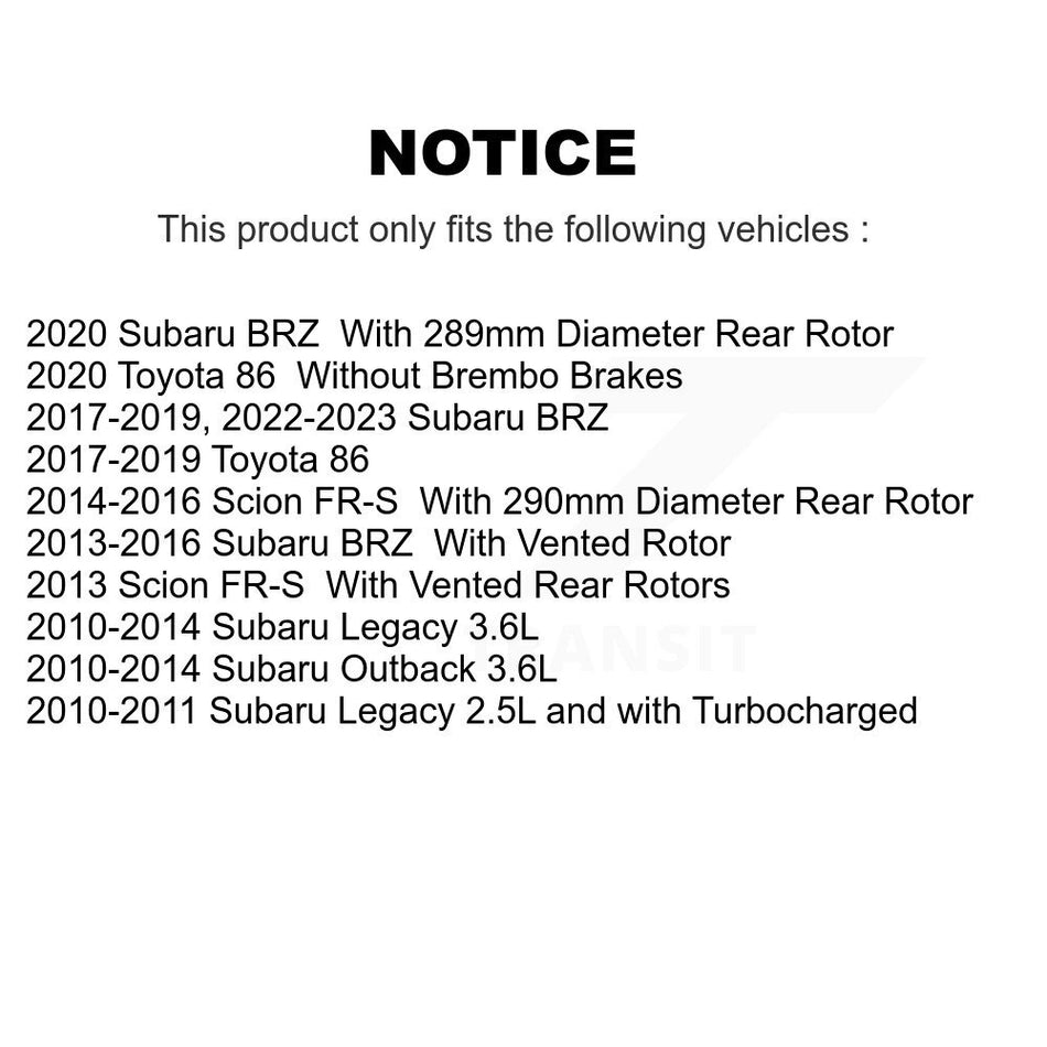 Rear Disc Brake Rotor GCR-980785 For Subaru Outback Legacy Scion FR-S BRZ Toyota 86 GR86