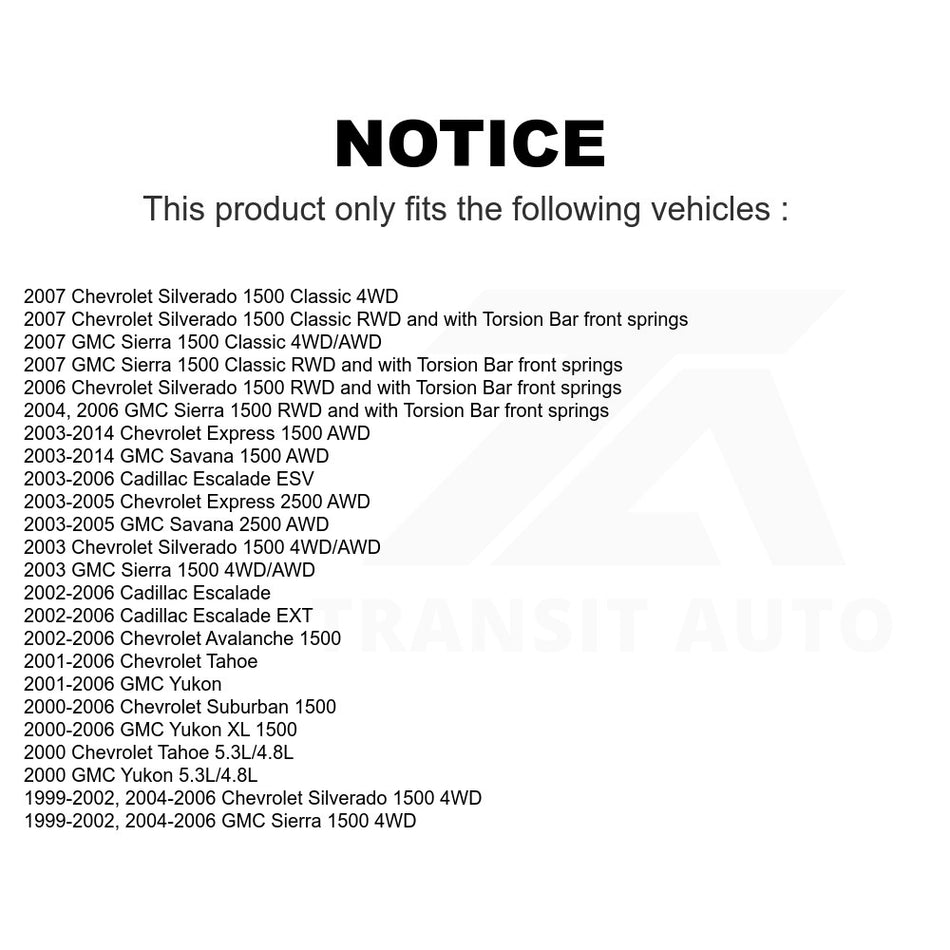 Front Left Lower Suspension Control Arm Ball Joint Assembly TOR-CK620381 For Chevrolet Silverado 1500 GMC Tahoe Sierra Suburban Yukon Avalanche XL Cadillac Express Classic Escalade 2500 Savana ESV EXT