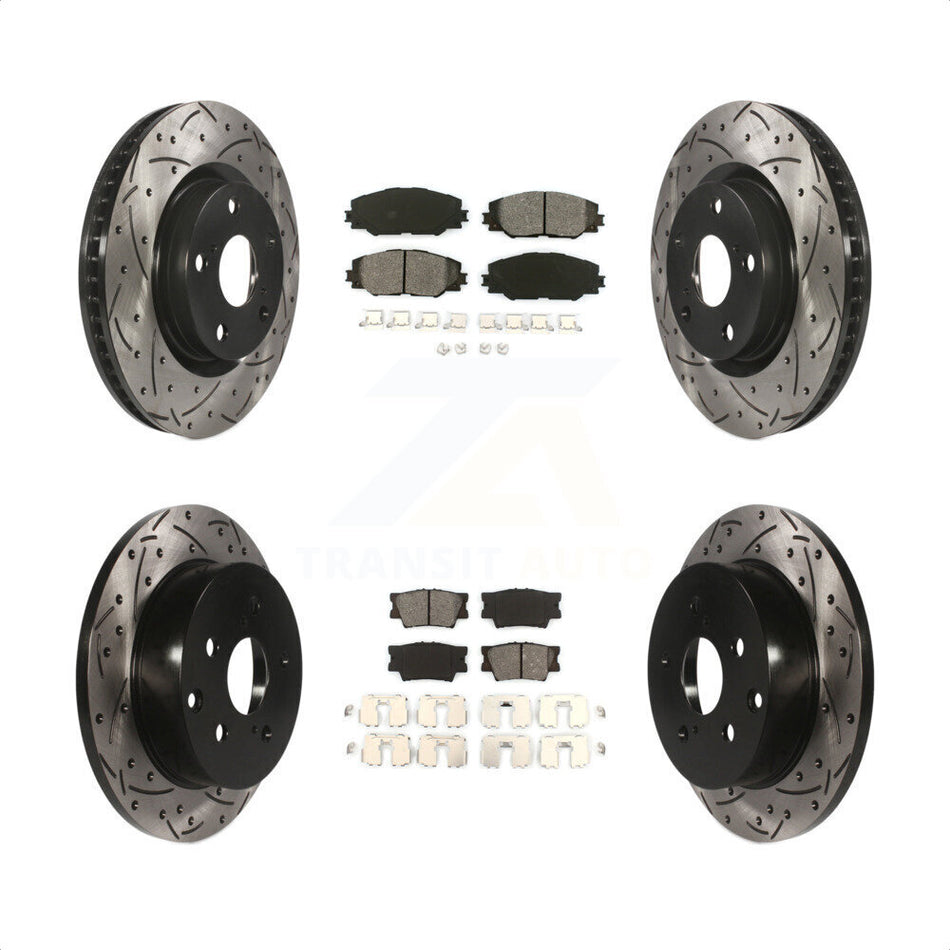 Front Rear Coated Drilled Slotted Disc Brake Rotors And Semi-Metallic Pads Kit For Toyota RAV4 KDS-100283 by Transit Auto