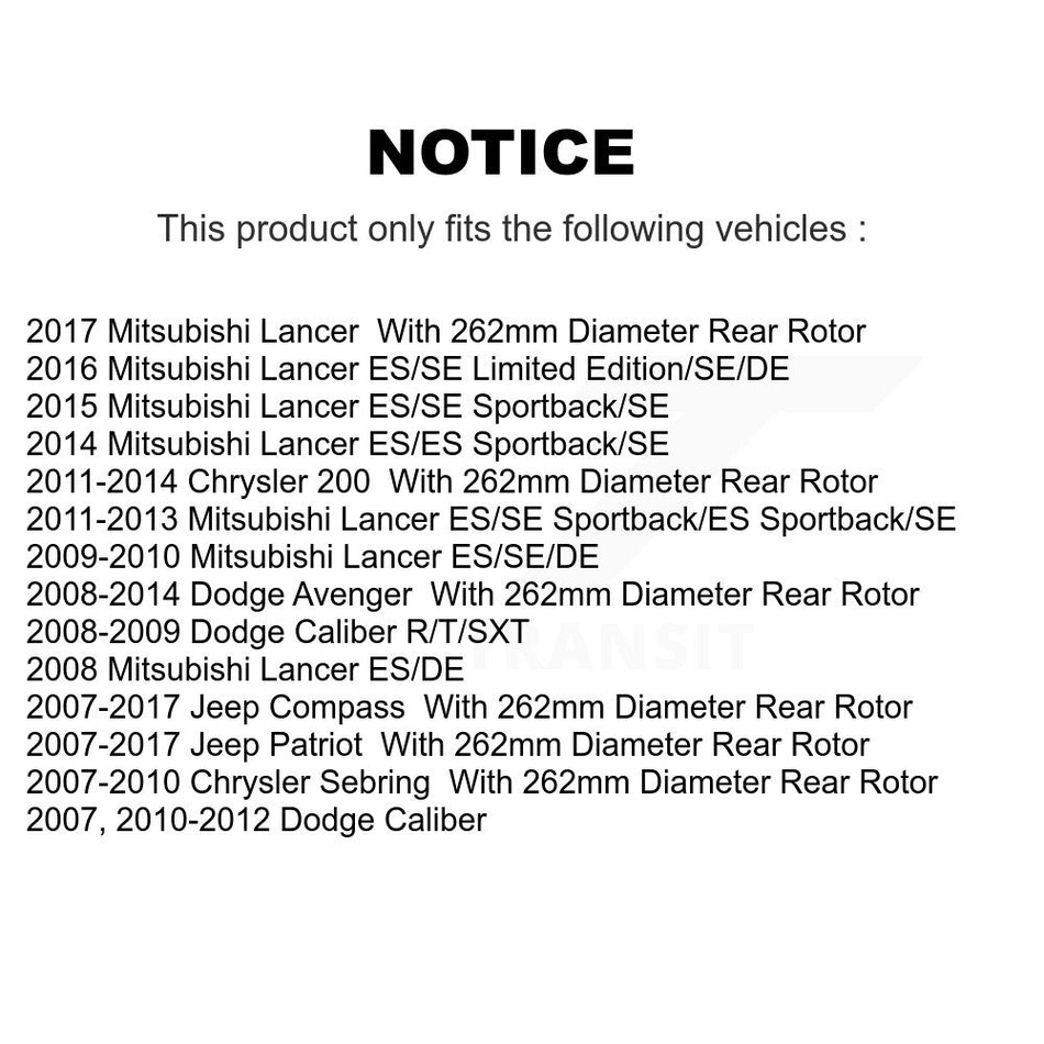 Rear Disc Brake Rotors And Ceramic Pads Kit For Jeep Dodge Patriot Chrysler Compass Avenger 200 Caliber Sebring Mitsubishi Lancer K8C-101685