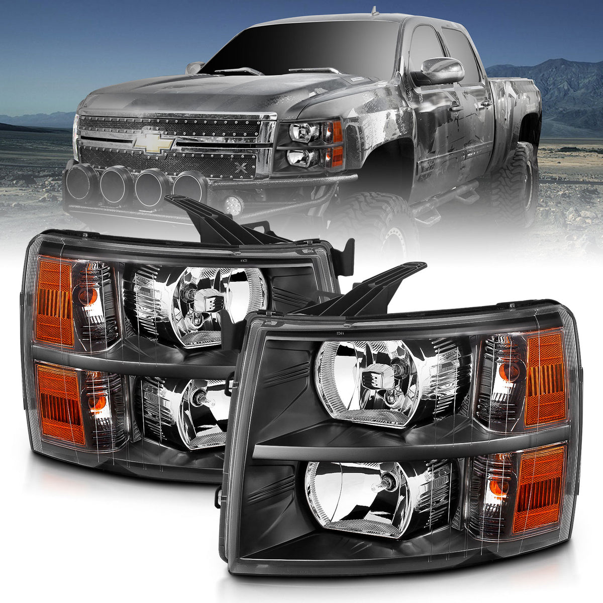 ANZO USA Crystal Headlights For 2007-2014 Chevrolet Silverado 3500 HD 111393