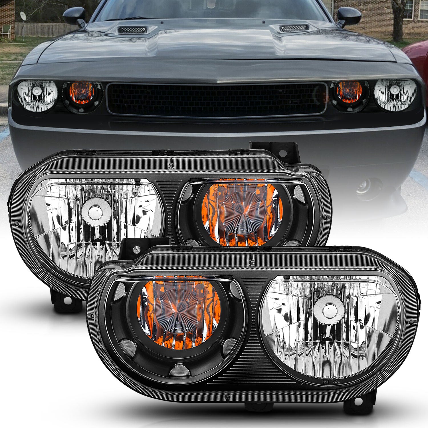ANZO USA Crystal Headlights For 2008-2014 Dodge Challenger 121526