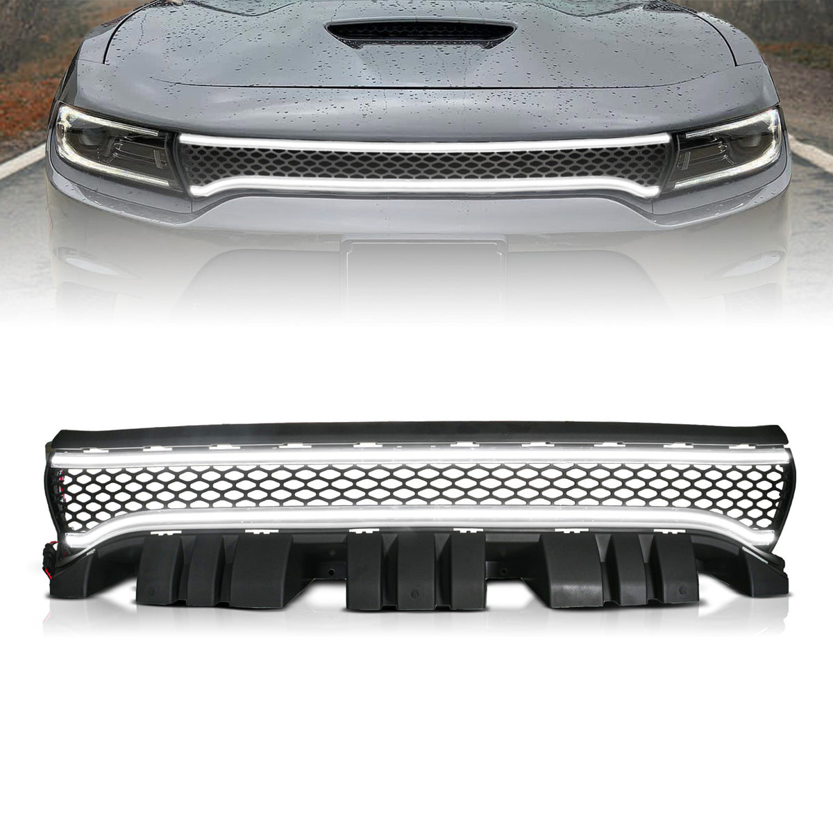 Black Housing Full LED Front Grille with Initiation and Running Light/DRL For 2015-2023 Dodge Charger 901028