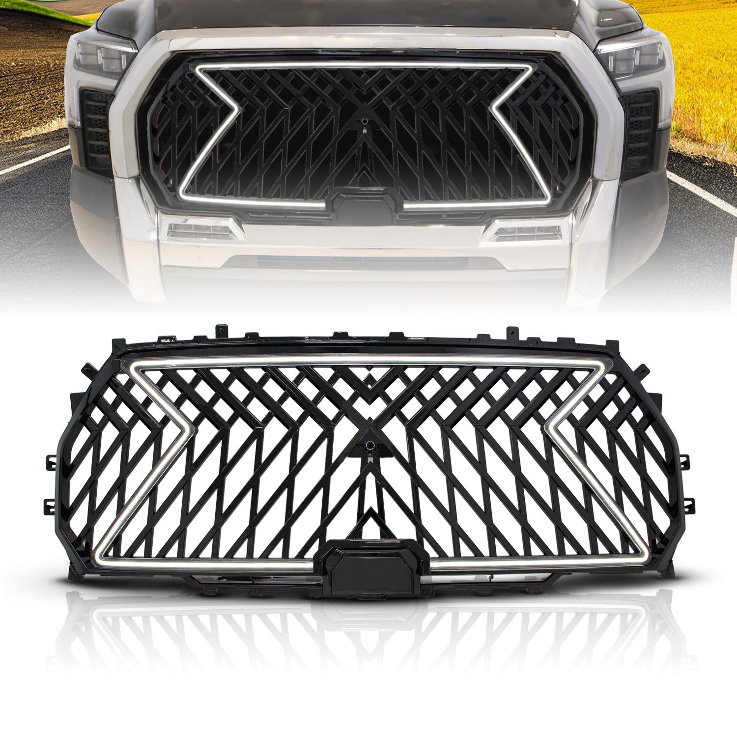 Black Housing Full LED Front Grille with Initiation and Running Light/DRL For 2022-2025 Toyota Tundra 901030