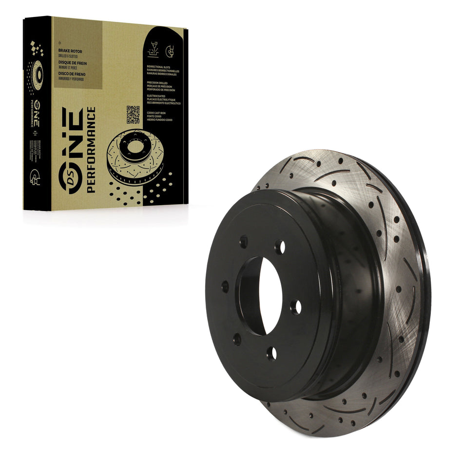 Rear Coated Drilled Slotted Disc Brake Rotor (1 Piece Only) DS1-680182 For Ford F-150 Lincoln Mark