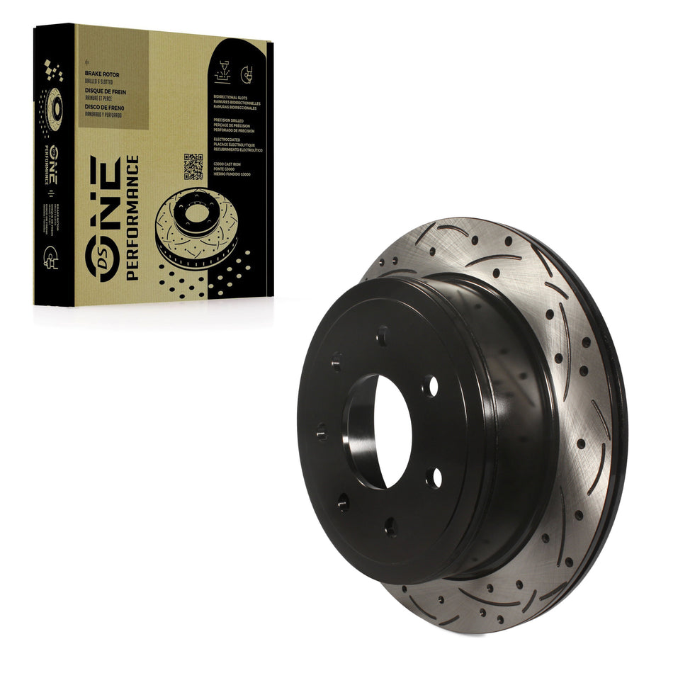 Rear Coated Drilled Slotted Disc Brake Rotor (1 Piece Only) DS1-680183 For Ford F-150 Lincoln Mark