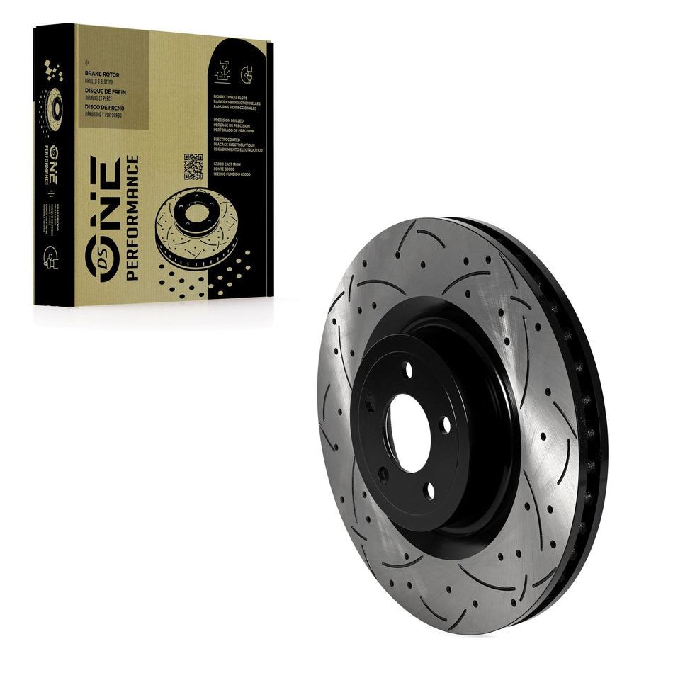 Front Coated Drilled Slotted Disc Brake Rotor (1 Piece Only) DS1-681954 For Ford Mustang