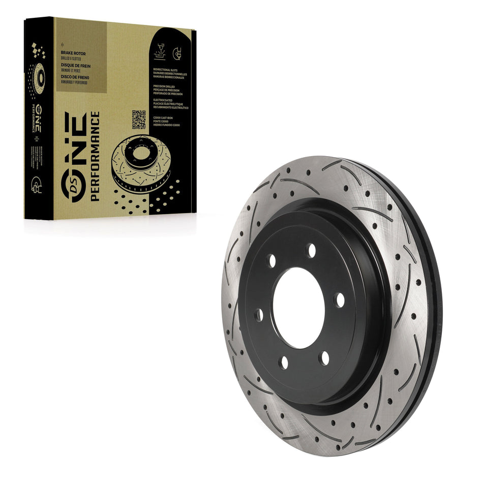 Rear Coated Drilled Slotted Disc Brake Rotor (1 Piece Only) DS1-682263 For Ford F-150 Expedition