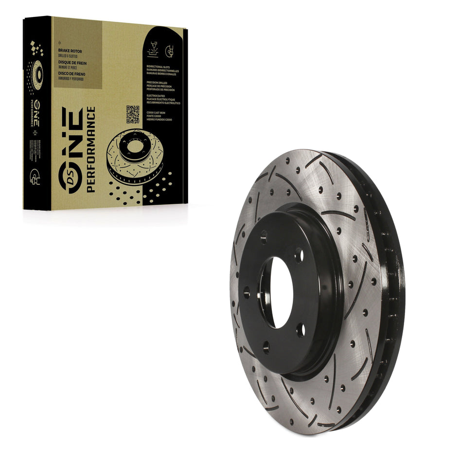 Front Coated Drilled Slotted Disc Brake Rotor (1 Piece Only) DS1-780458 For Mitsubishi Lancer Dodge