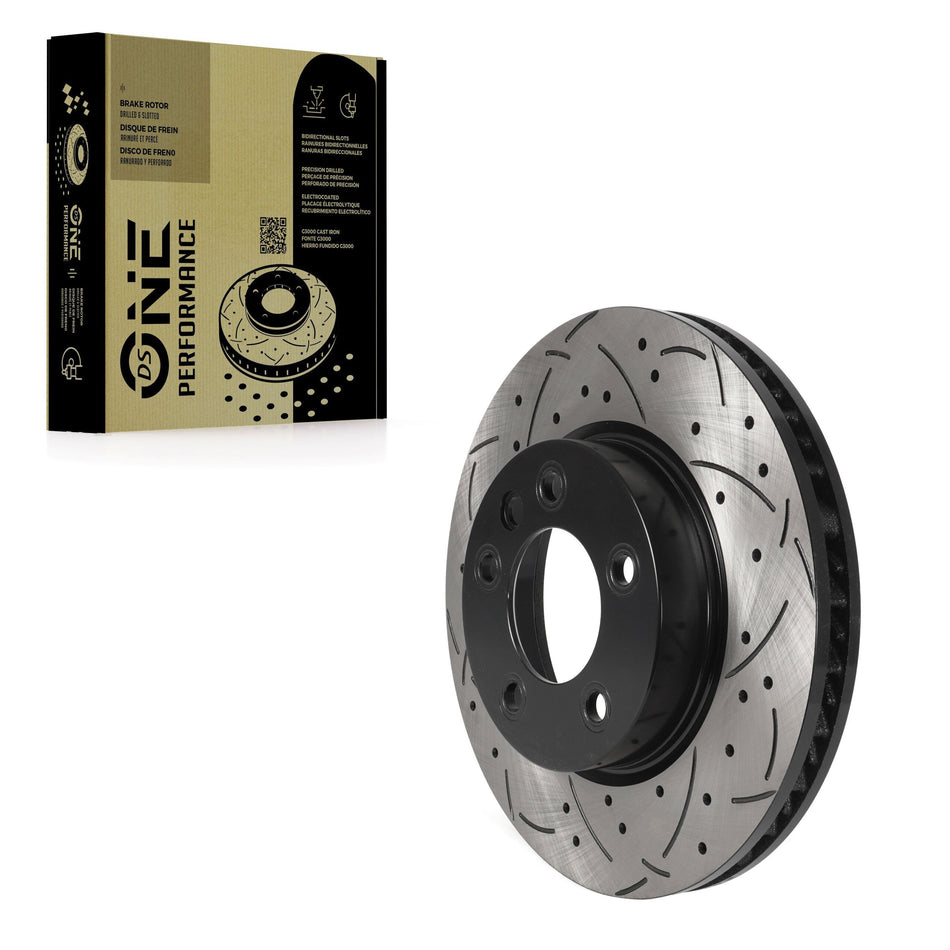 Front Left Coated Drilled Slotted Disc Brake Rotor (1 Piece Only) DS1-980228 For Volkswagen Touareg