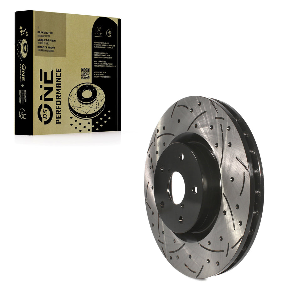 Front Coated Drilled Slotted Disc Brake Rotor (1 Piece Only) DS1-980356 For Subaru Impreza WRX STI