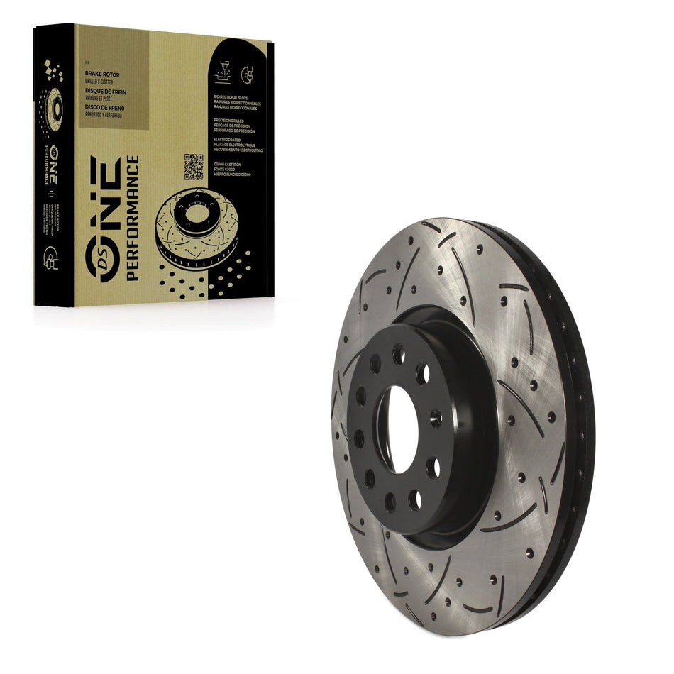 Front Coated Drilled Slotted Disc Brake Rotor (1 Piece Only) DS1-980383 For Volkswagen Jetta Tiguan
