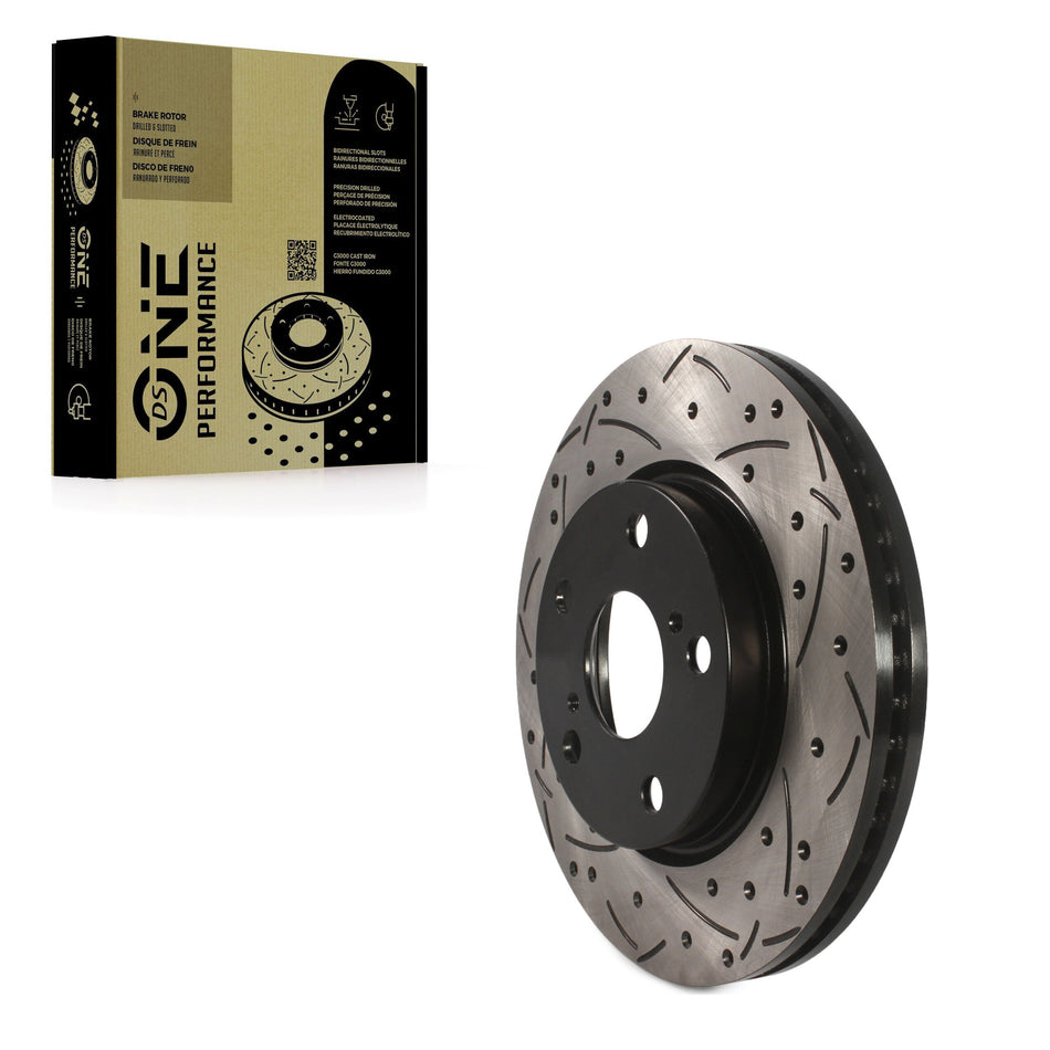 Front Coated Drilled Slotted Disc Brake Rotor (1 Piece Only) DS1-980477 For Toyota RAV4 Prius V xB