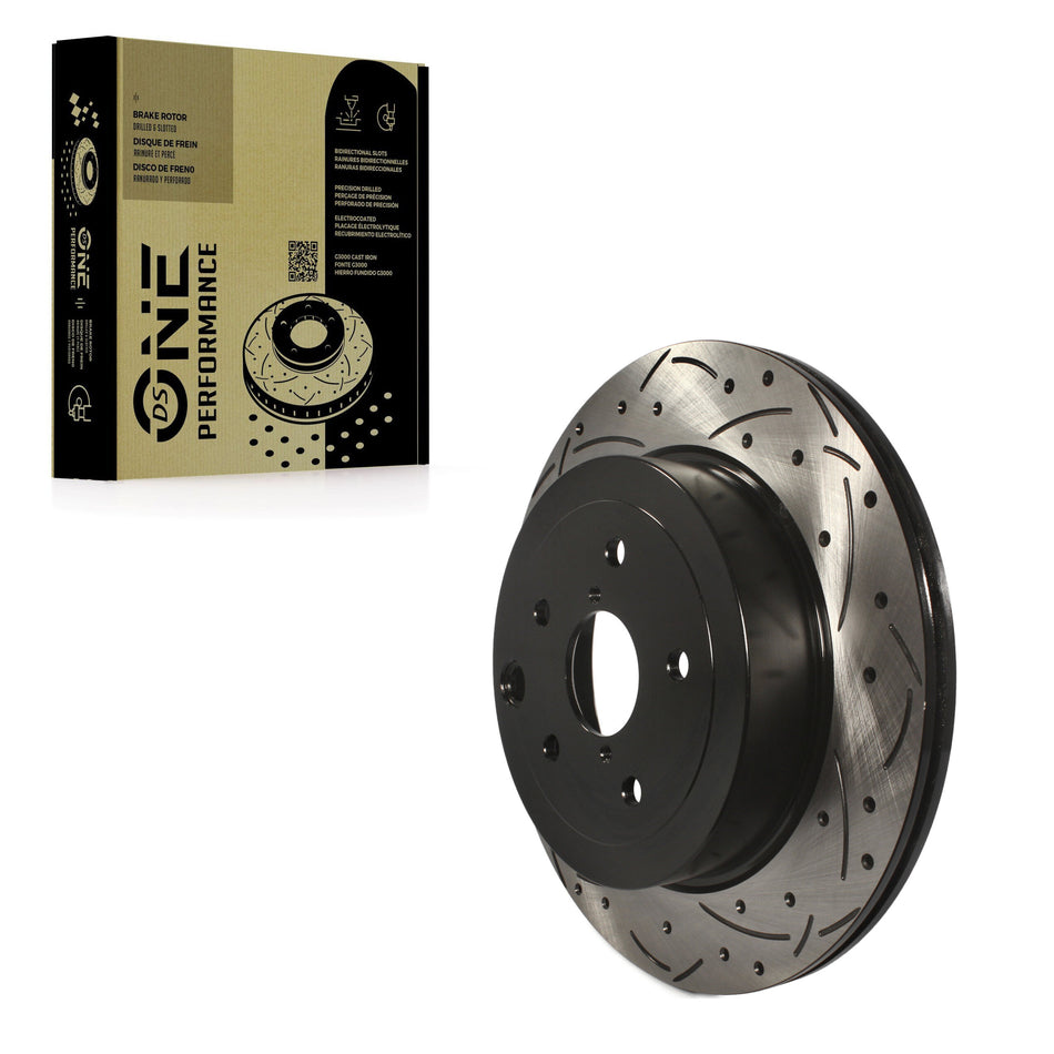 Rear Coated Drilled Slotted Disc Brake Rotor (1 Piece Only) DS1-980682 For Subaru Impreza WRX STI