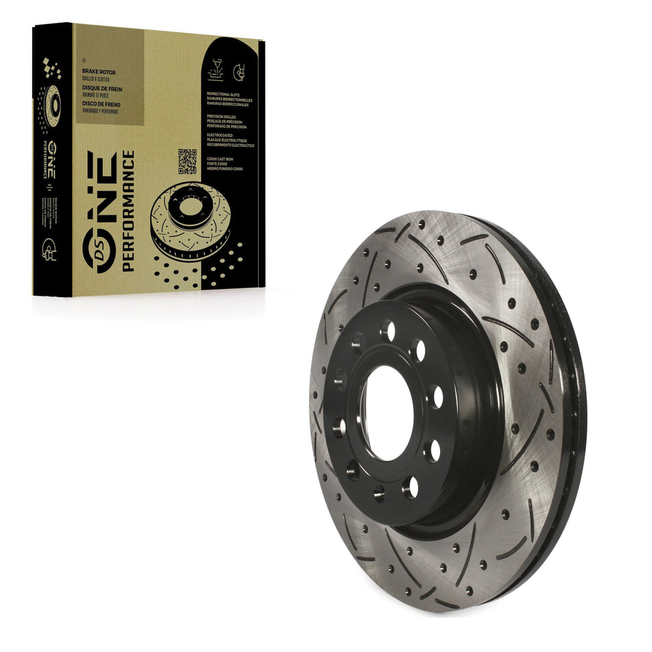 Front Coated Drilled Slotted Disc Brake Rotor (1 Piece Only) DS1-980929 For Volkswagen Jetta GTI A3