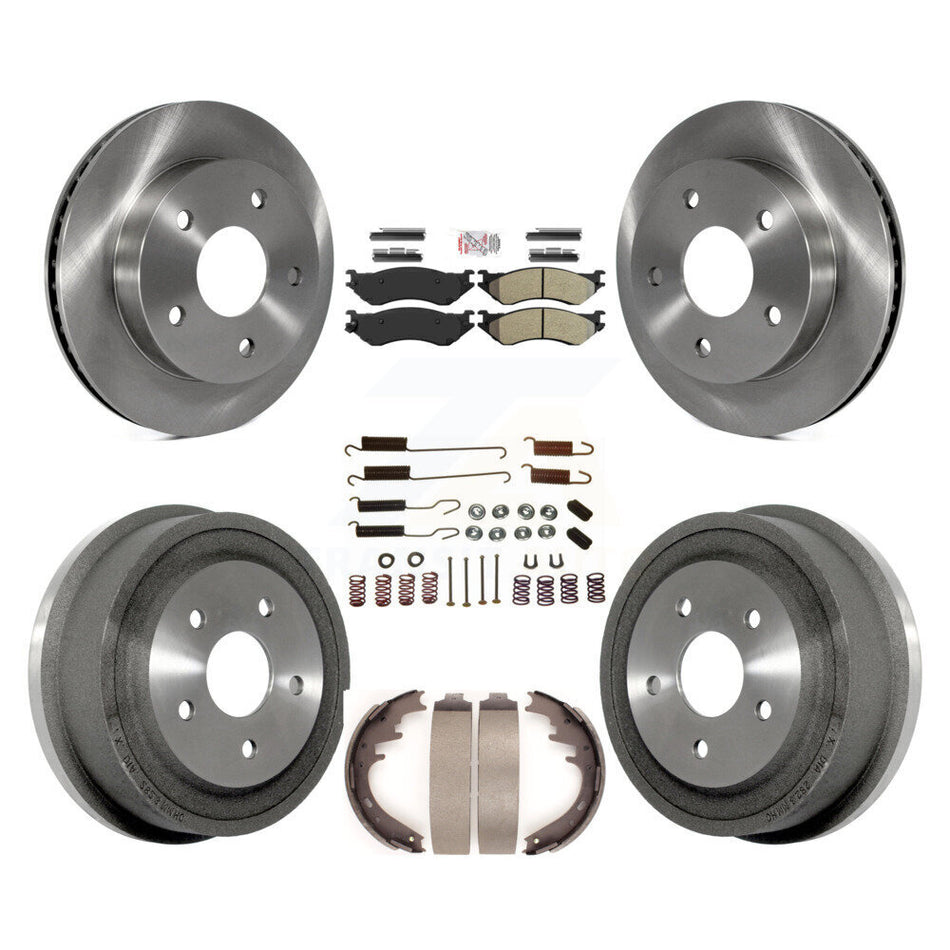 Front Rear Brake Rotors Semi-Metallic Pad Drum Kit (7Pc) For 2000-2001 Dodge Ram 1500 RWD K8A-100143