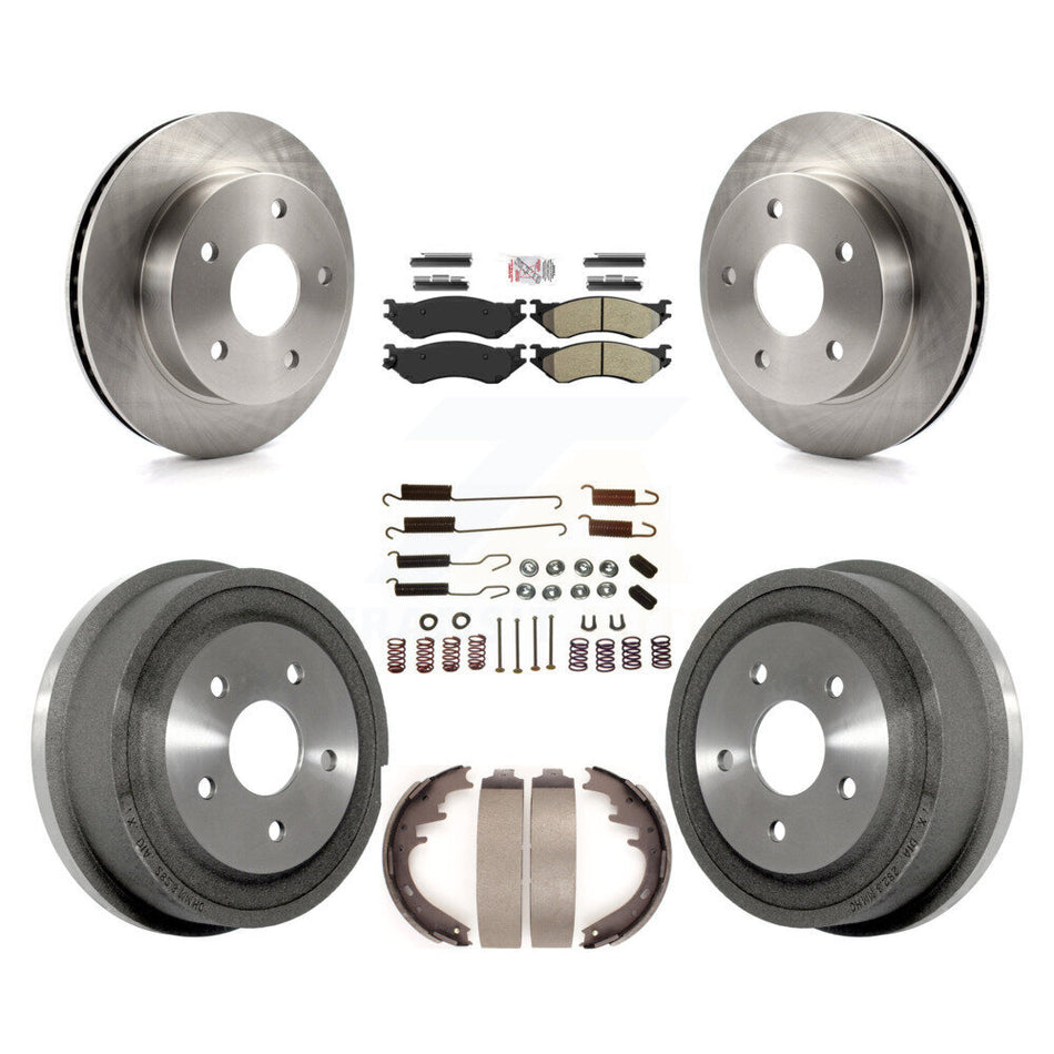 Front Rear Brake Rotors Semi-Metallic Pad Drum Kit (7Pc) For 2000-2001 Dodge Ram 1500 4WD K8A-100144