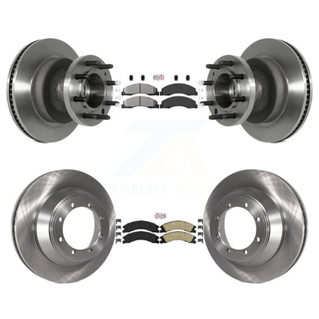 Front Semi-Metallic Rear Ceramic Pad & Disc Brake Rotor Hub Kit For Ford E-450 Super Duty K8A-105266