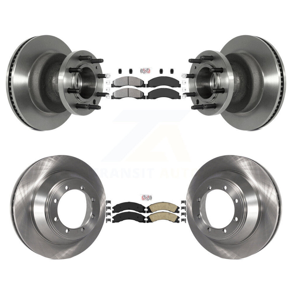 Front Semi-Metallic Rear Ceramic Pad & Disc Brake Rotor Hub Kit For Ford E-450 Super Duty K8A-105266