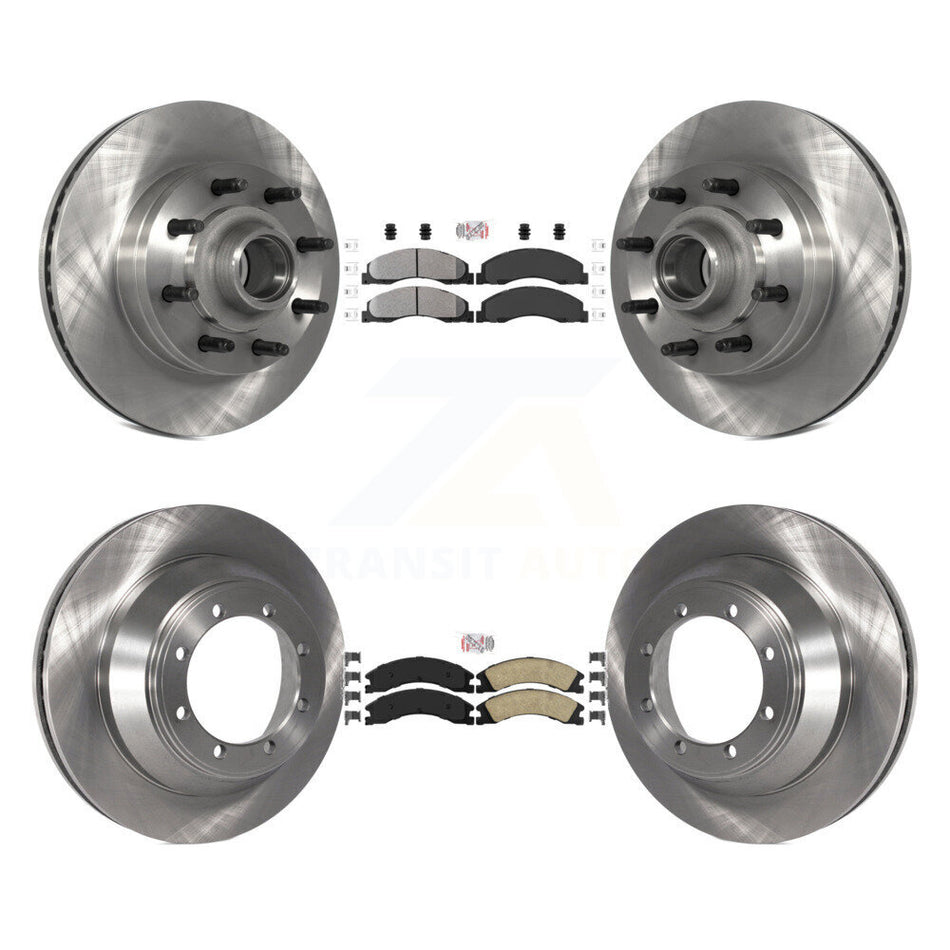 Front Semi-Metallic Rear Ceramic Pad & Disc Brake Rotor Hub Kit For Ford E-450 Super Duty K8A-105268