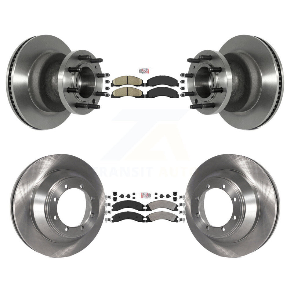 Front Ceramic Rear Semi-Metallic Pad & Disc Brake Rotor Hub Kit For Ford E-450 Super Duty K8A-105269