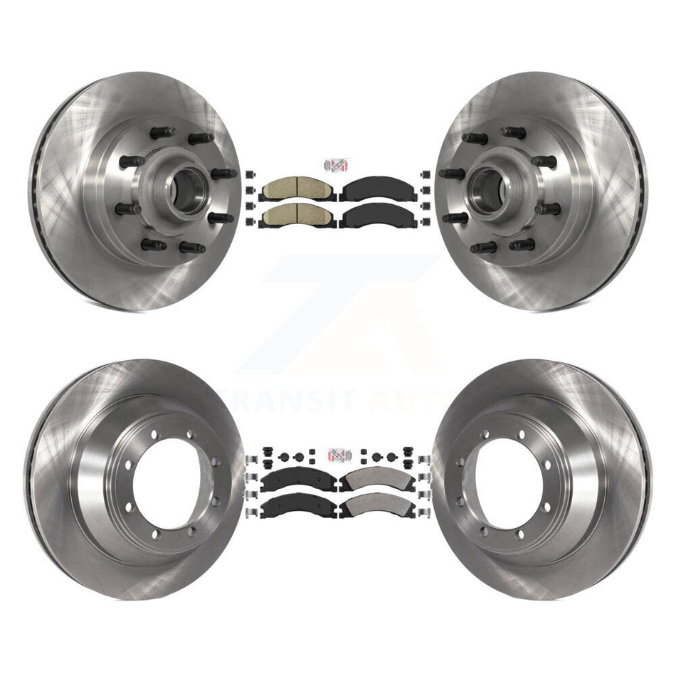 Front Ceramic Rear Semi-Metallic Pad & Disc Brake Rotor Hub Kit For Ford E-450 Super Duty K8A-105271