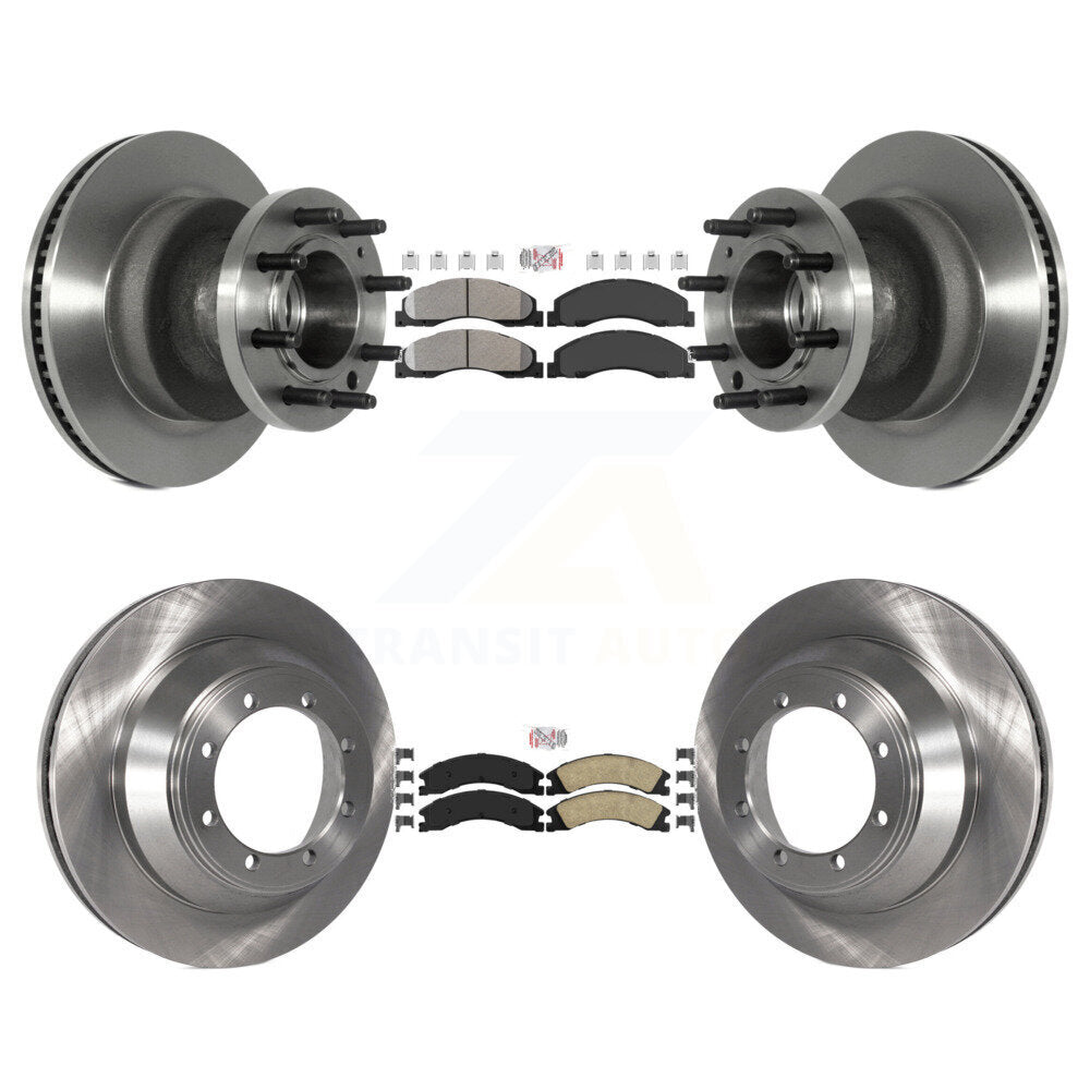 Front Semi-Metallic Rear Ceramic Pad & Disc Brake Rotor Hub Kit For Ford E-450 Super Duty K8A-105273