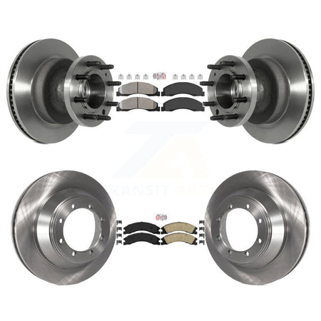 Front Semi-Metallic Rear Ceramic Pad & Disc Brake Rotor Hub Kit For Ford E-450 Super Duty K8A-105273