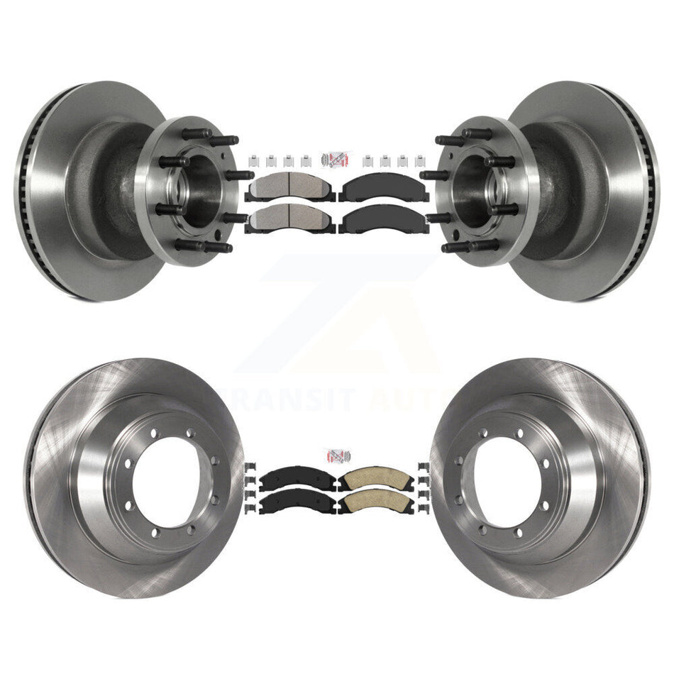 Front Semi-Metallic Rear Ceramic Pad & Disc Brake Rotor Hub Kit For Ford E-450 Super Duty K8A-105273