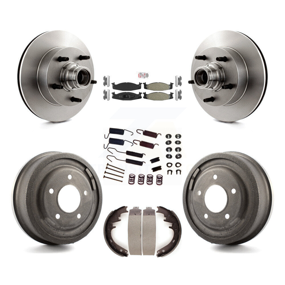 Front Rear Brake Rotor Hub Semi-Metallic Pad Drum Kit (7Pc) For Ford E-150 Econoline Club K8A-105364