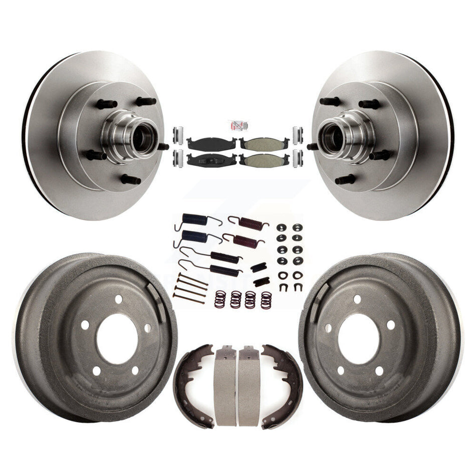 Front Rear Brake Rotor Hub Semi-Metallic Pad Drum Kit (7Pc) For Ford E-150 Econoline Club K8A-105364