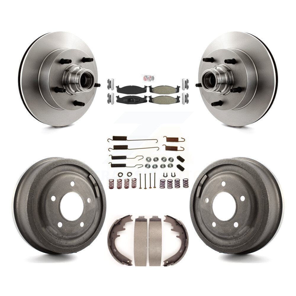 Front Rear Brake Rotor Hub Semi-Metallic Pad Drum Kit (7Pc) For Ford E-150 Econoline Club K8A-105365