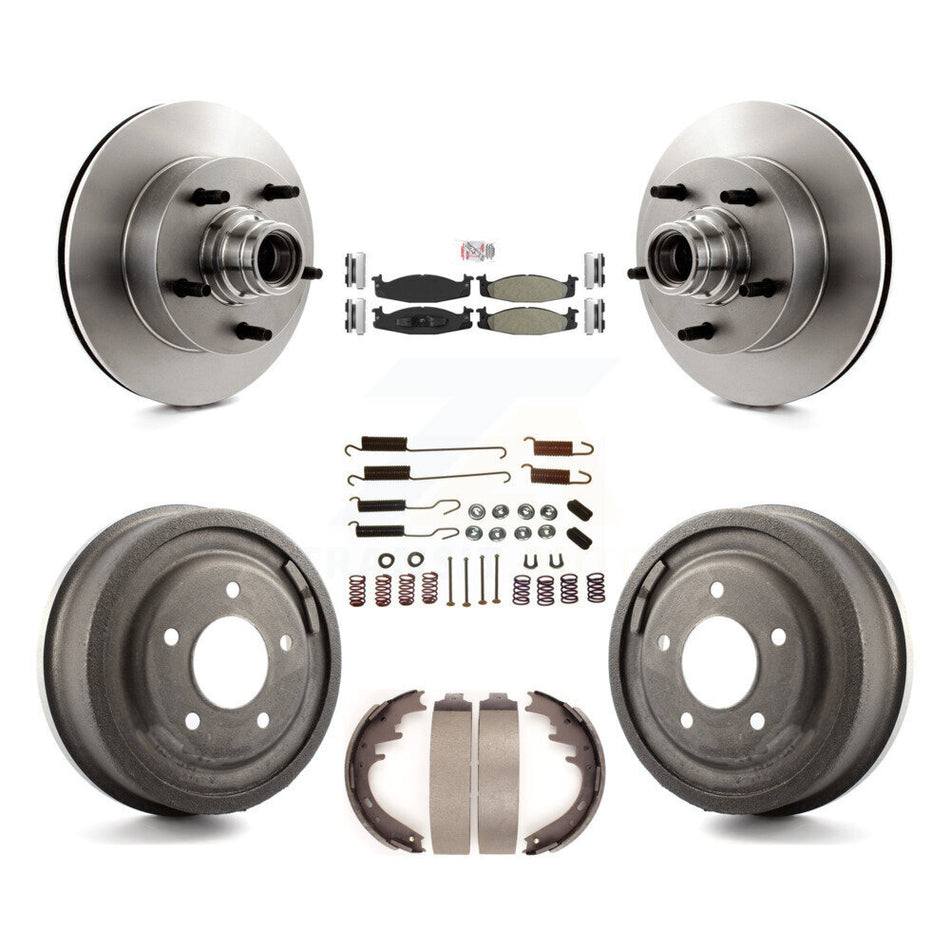Front Rear Brake Rotor Hub Semi-Metallic Pad Drum Kit (7Pc) For Ford E-150 Econoline Club K8A-105365