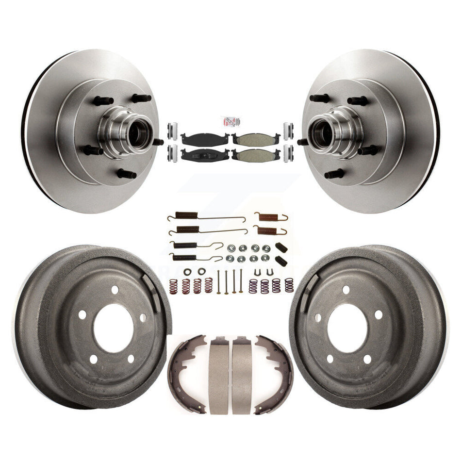 Front Rear Brake Rotor Hub Semi-Metallic Pad Drum Kit (7Pc) For Ford E-150 Econoline Club K8A-105365