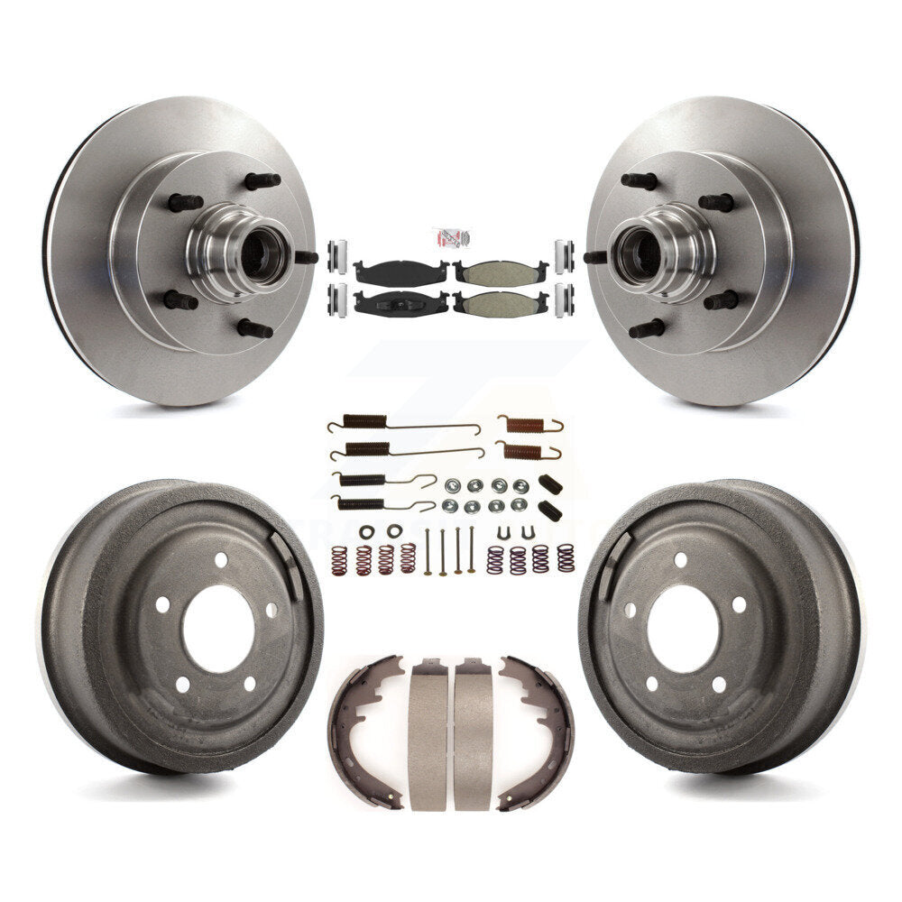 Front Rear Disc Brake Rotor Hub Semi-Metallic Pad Drum Kit (7Pc) For Ford E-150 Econoline K8A-105366