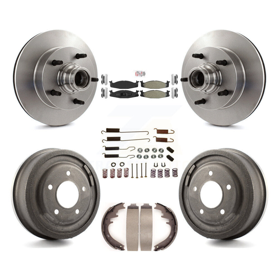 Front Rear Disc Brake Rotor Hub Semi-Metallic Pad Drum Kit (7Pc) For Ford E-150 Econoline K8A-105366