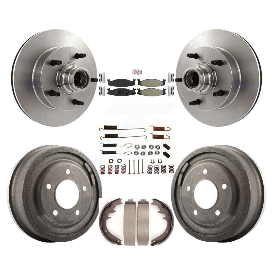 Front Rear Disc Brake Rotor Hub Semi-Metallic Pad Drum Kit (7Pc) For Ford E-150 Econoline K8A-105366
