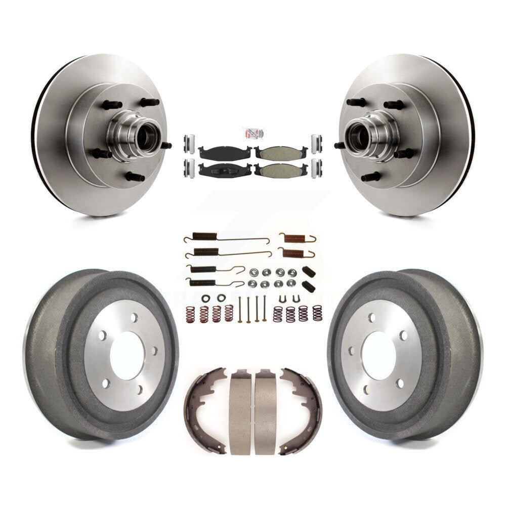Front Rear Brake Rotor Hub Semi-Metallic Pad Drum Kit (7Pc) For Ford E-150 Econoline Club K8A-105367