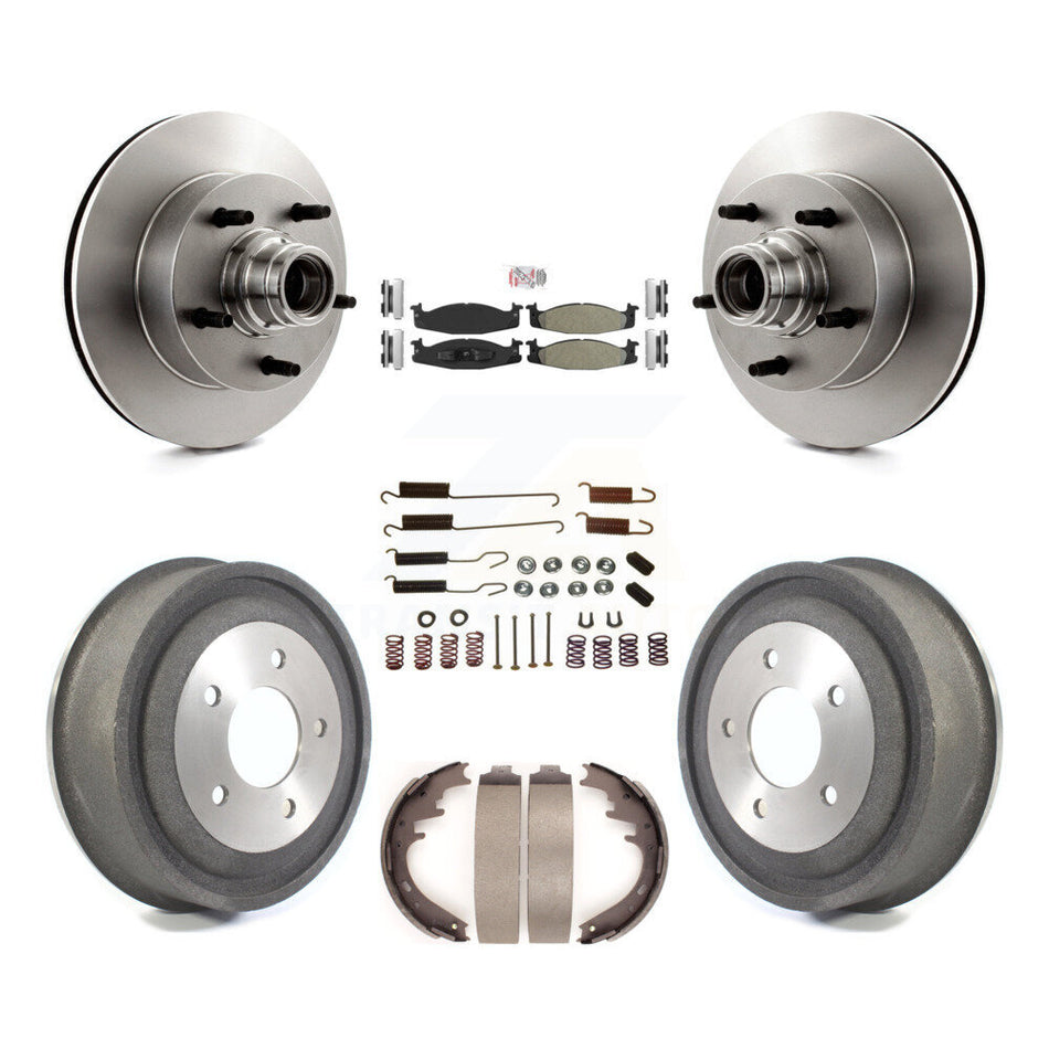 Front Rear Brake Rotor Hub Semi-Metallic Pad Drum Kit (7Pc) For Ford E-150 Econoline Club K8A-105367