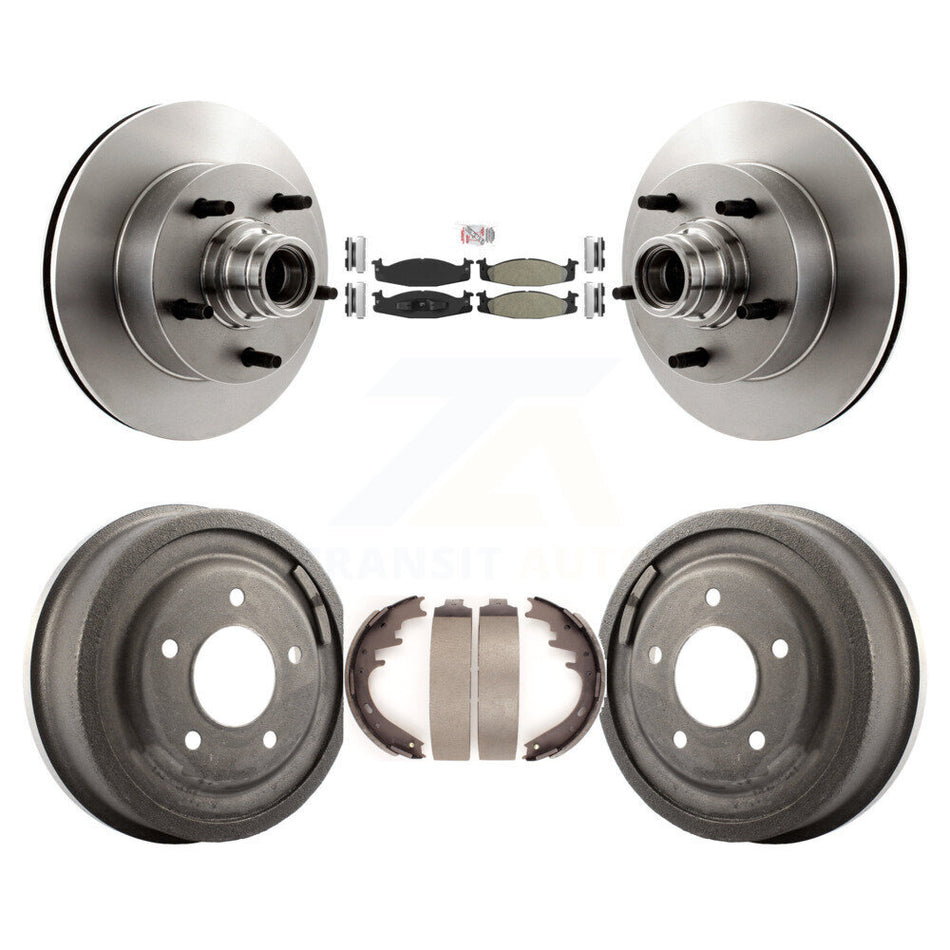 Front Rear Brake Rotor Hub Semi-Metallic Pad Drum Kit For Ford E-150 Econoline Club Wagon K8A-105382