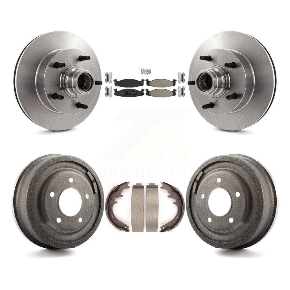 Front Rear Brake Rotors Semi-Metallic Pad & Drum Kit For Ford E-150 Econoline 2-Wheel ABS K8A-105383