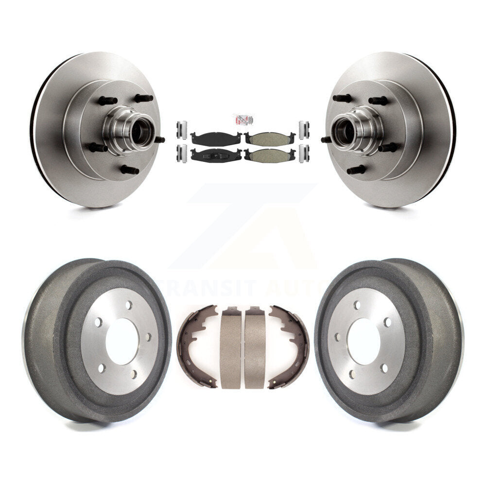 Front Rear Brake Rotor Hub Semi-Metallic Pad Drum Kit For Ford E-150 Econoline Club Wagon K8A-105384