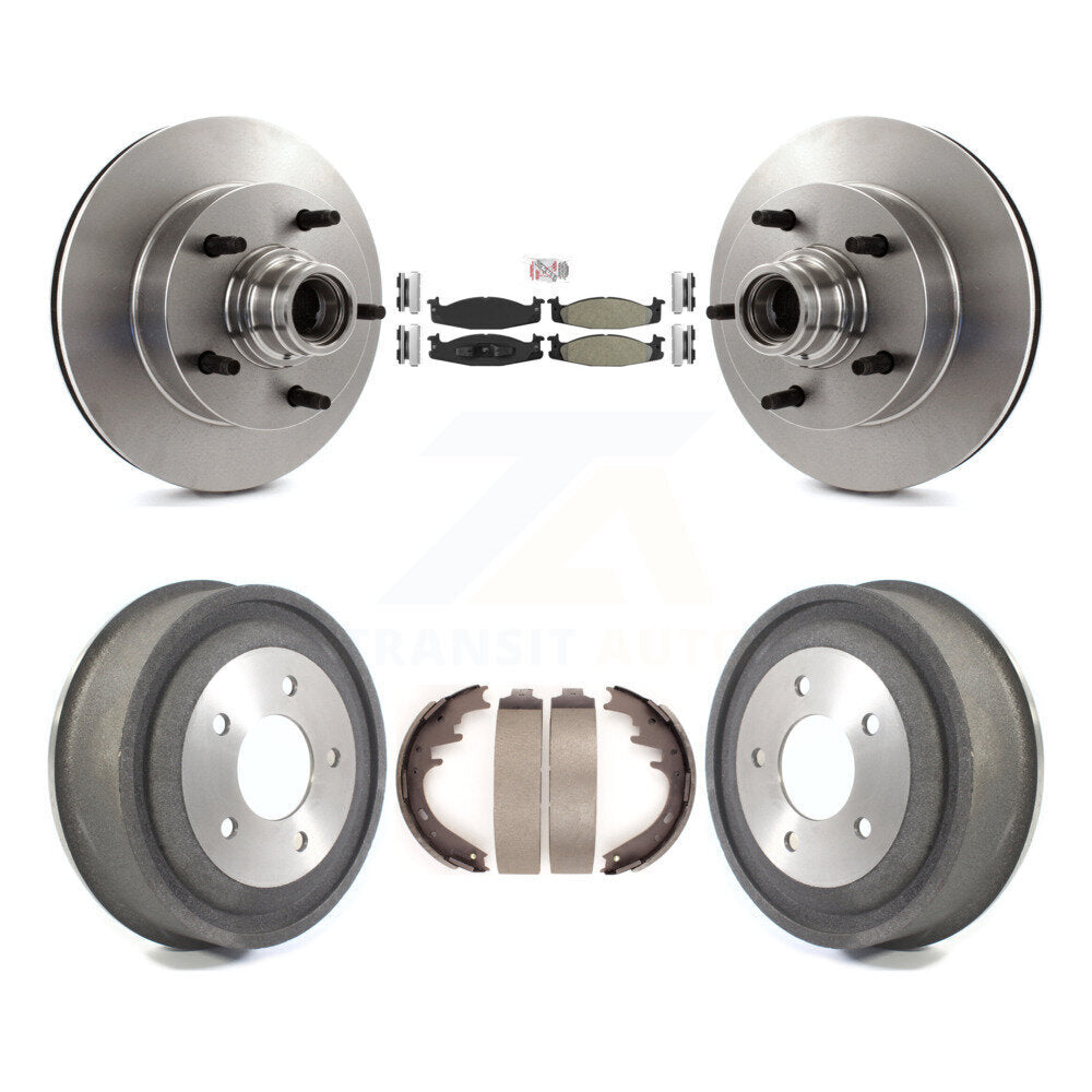 Front Rear Brake Rotors Semi-Metallic Pad & Drum Kit For Ford E-150 Econoline 2-Wheel ABS K8A-105385