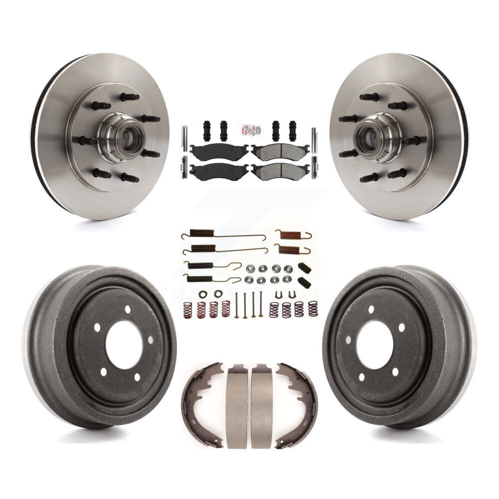 Front Rear Disc Brake Rotors Hub Semi-Metallic Pad Drum Kit (7Pc) For 1999 Ford F-150 RWD K8A-105750