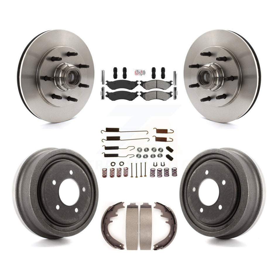 Front Rear Disc Brake Rotors Hub Semi-Metallic Pad Drum Kit (7Pc) For 1999 Ford F-150 RWD K8A-105750
