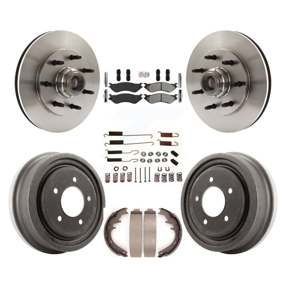 Front Rear Disc Brake Rotors Hub Semi-Metallic Pad Drum Kit (7Pc) For 1999 Ford F-150 RWD K8A-105750