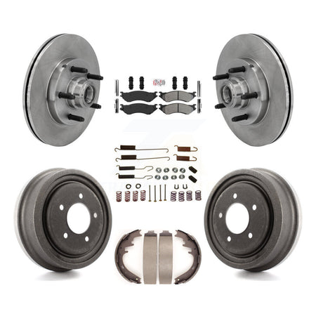 Front Rear Disc Brake Rotors Hub Semi-Metallic Pad Drum Kit (7Pc) For 1999 Ford F-150 RWD K8A-105751