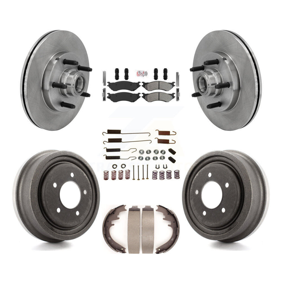 Front Rear Disc Brake Rotors Hub Semi-Metallic Pad Drum Kit (7Pc) For 1999 Ford F-150 RWD K8A-105751