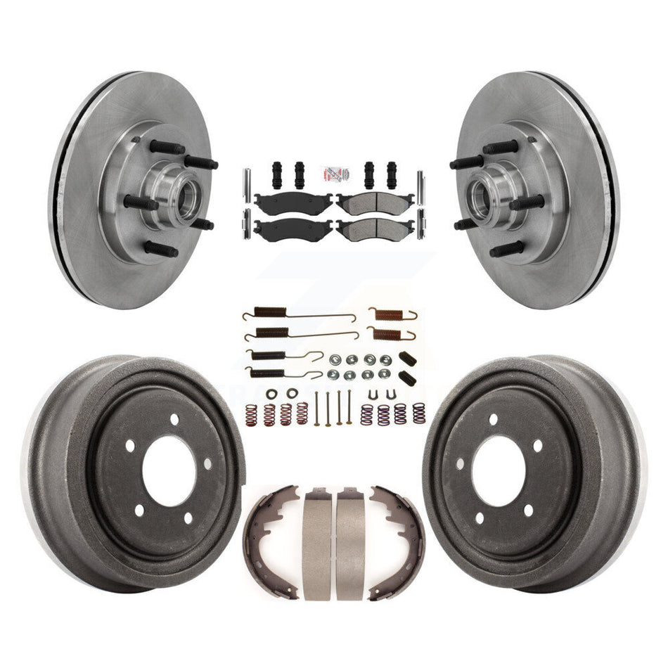 Front Rear Disc Brake Rotors Hub Semi-Metallic Pad Drum Kit (7Pc) For 1999 Ford F-150 RWD K8A-105751